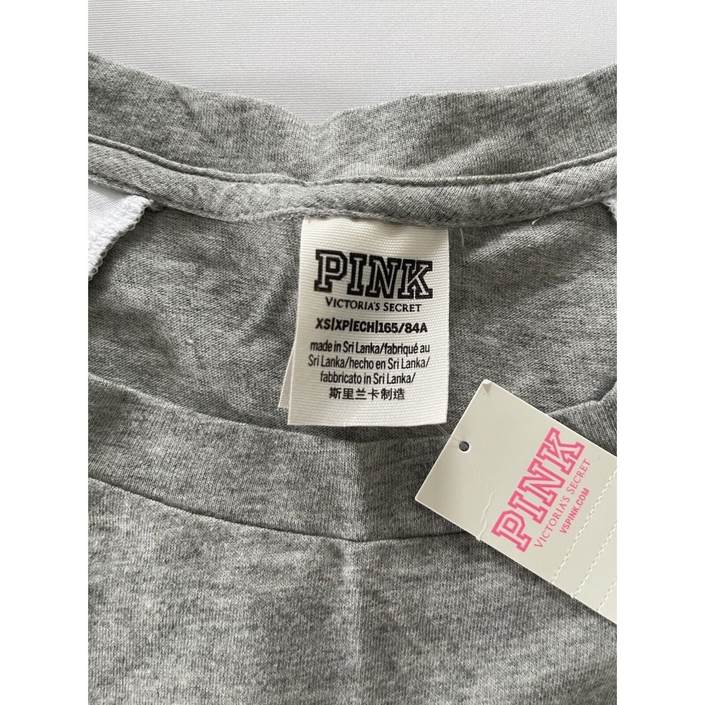Victoria's Secret Pink Campus Short‎ Sleeve Tee Shirt Gray White XS NWT - Picture 4 of 5